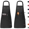 Viedouce 2 Pezzi Grembiule da Cucina Chef,Grembiule da Ristorante BBQ Bar Chef Cucina,Regolabile Grembiuli con Tasche Chef di Cucina,Impermeabile,facile da pulire,Grembiule Cucina Uomo Donna-Nero