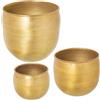 DRW Set di 3 vasi in alluminio intagliati in oro, 23 x 23 x 18, 29 x 29 x 25 e 35 x 35 x 33 cm