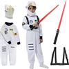 ZUCOS Ragazzi Costume da Astronauta Bambini Gioco di Ruolo Pilota Spaziale Tuta Bambino Halloween Compleanno Natale 4-6 anni