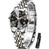 OLEVS Orologio da donna alla moda, con numeri romani, analogico, al quarzo, in acciaio inossidabile, impermeabile, luminoso, con data, regalo, Oro e nero.