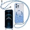 Phoona Cover Magnetica Glitter per iPhone 12 Pro Max con Cordino, [Compatibile con MagSafe], Brillantini Sottile Lucida TPU Silicone Custodia per iPhone 12 Pro Max Morbido Antiurto Cover, Blu