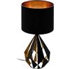 Eglo Carlton 5, lampada da tavolo vintage a 1 luce, lampada da comodino in | metallo e tessuto color nero e rame, attacco E27, interruttore incluso