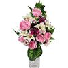 DRW Centro di fiori artificiali per cimitero chiese matrimoni centro fiori per i santi rosa e bianco 65 x 40 cm Vaso da introdurre nei vasi di nicchia o sepoltura
