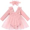 FYMNSI Vestito da bambina per 1 compleanno, con scollo a V, a maniche lunghe, abito da principessa, vestito autunnale, servizio fotografico neonato, Cuore rosa., 6-12 Mesi