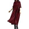 ORANDESIGNE Pullover Vestito Donna Elegante Collo Alto Abito Invernale Vestiti Casual Patchwork di Peluche Retro Midi Abiti Larghi Fessura Pullover a Manica Lunga Caldo Autunno A Vino Rosso M
