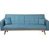 DRW Divano letto a 3 posti in poliestere con gambe in legno gomma blu verde 216 x 81 x 87 cm
