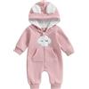 Vioyavo Tutine Neonato Pagliaccetto Neonata Invernale Tuta con Cappuccio e Chiusura Calda per Neonato Femmina Pagliaccetto Invernale in Peluche per Bambini Piccoli (Rosa, 9-12 Months)
