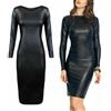 R&N FASHIONS Mini abito da donna a maniche lunghe in pelle sintetica aderente da donna effetto bagnato, perfetto per ogni occasione, semplice ed elegante abito nero, Nero , S-M