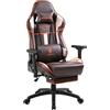 Dowinx Sedia da gaming in pelle PU con braccioli e poggiapiedi 4D - Sedia ergonomica - Adatta come poltrona da gioco - 150, Marrone