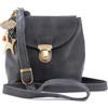 Catwalk Collection Handbags - Vera Pelle - Borse a Tracolla/Borsa a Mano/Messenger/Borsetta Donna - Con Ciondolo a Forma di Gatto - Frankie - NERO