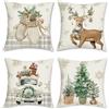 Bonhause Federe per Cuscini Natale Inverno Renna 45 x 45 cm Copricuscini Decorativi Albero Camion Guanti Vacanze Invernali Poliestere Biancheria Federa per Cuscino Casa Decorazione Set di 4