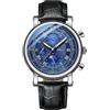 FORSINING Orologi da Uomo Quarzo Analog Business Watch Pelle Moonphase Design Casual Watch Cronografo impermeabile, blu