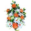 DRW Centro di fiori artificiali Cimitero, Santi, Anniversari Rose Arancione e Bianco 50 cm Larghezza x 65 cm Altezza x 25 cm Profondità (Aprox)