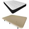 DUÉRMETE ONLINE Letto completo con materasso Pocket Visco Reversibile + Base imbottita rinforzata Beige con 6 gambe, legno, 150 x 190 cm