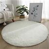 Hiseng Rotonda Shaggy Tappeto per Soggiorno, Hiser Moderno Soffice Peloso Ultra Molle Antiscivolo Tappeti Moquette per Interni Divano Camera da Letto Bambino Cameretta (Bianca,80x80cm)