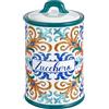 Baroni Home Barattolo Zucchero Decorato in Ceramica con Coperchio Ermetico, Accessorio da Cucina Colorato Resistente, Linea Capri, 11x11x17 cm