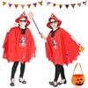 Tuofang Halloween Costume Bambino, Costume da Mantello da Strega con Cappello, Vestito Halloween Bambina con Borsa di Zucca per Halloween Carnevale Cosplay (Rosso)