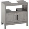kleankin Mobile Sottolavabo con Armadietto a 2 Ante e Ripiani, Mobiletto Bagno Salvaspazio in Legno, per Lavabi con o senza Colonna, 60x30x60cm, Grigio