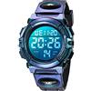 aswan watch Orologio Digitale Bambino con Sveglia, Cronometro, Data, Luce LED-Orologio da polso Ragazzo con Cinturino in Silicone-Blu,S/M
