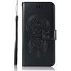 Midmelon Cover per Huawei P Smart 2021, motivo: gufo goffrato, motivo tasca telefono, resistente ai graffi, Folio, con carte di credito, colore: nero