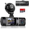 Abask Dash Cam Doppia Telecamera per Auto, Dashcam con Cabina Cam FHD 1080P Visione Notturna, Grandangolare di 310°, G-Sensor, Registrazione in Loop, Monitor di Parcheggio, Scheda SD da 32 GB inclusa