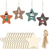 DAHI 50 Pz Stelle in legno di Natale da Appendere, con Corda, Fatti a Mano, per Decorazioni Albero di Natale