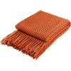 Coastline Coperta decorativa in maglia super morbida, per divano e letto, coperta da viaggio leggera, morbida e accogliente, motivo delicato con frange, 127 x 152 cm, colore arancione ruggine