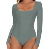 SHAPERIN Body Manica Lunga Donna Collo Quadrato Bodysuit Tops Elegante Long Sleeve Body Suits Square Neck Women Sexy Grigio Scuro S