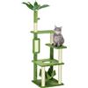 PawHut Albero Tiragraffi per Gatti con Amaca, Pallina e Tiragraffi in Sisal, 49x49x142cm, Verde|Aosom