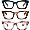 KoKoBin 3 confezioni occhiali da lettura anti-luce blu,Donne Peso leggero Rami a Primavera Computer Occhiali Lente d'ingrandimento, Nero Rosa Leopardo Marrone Leopardo, 2.5