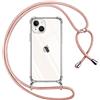 Pnakqil Cover per iPhone 14 Plus con Cordino, Trasparente Custodia con Laccio Tracolla Cellulare Girocollo Collana Protettiva per iPhone 14Plus 6.7, Rosa