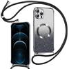 Phoona Cover Magnetica Glitter per iPhone 12 Pro Max con Cordino, Nero | [Compatibile con MagSafe] Brillantini Sottile Lucida TPU Silicone Custodia Antiurto Laccio Tracolla Protettiva