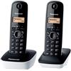 Panasonic KX-TG1612JTW Telefono Cordless DECT Doppio con Base Montabile a Parete, Rubrica da 50 voci, Nero/Bianco