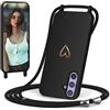 CaseLover Cover per Samsung Galaxy A54 5G con Cordino, Motivo Cuore, Nero | Custodia con Laccio Collana Regolabile, Morbida TPU Silicone Case, AntiGraffio Antiurto Protettiva Cover