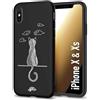 CUSTOMIZZA - Custodia cover nera morbida in tpu compatibile per iPhone X - Xs gatto mandala stilizzato gattino a rilievo soft touch donna bianca