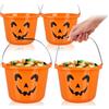 COM-FOUR® 4x Secchi di Zucca di Halloween - Secchi di plastica con design a zucca per la raccolta di dolci - Borsa di raccolta con manico per Halloween