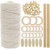 suo long Macrame Kit Macrame Corda 3mm Macramè Filo Naturale Cotone Set 50 Perline in Legno Anelli in Legno 2 Bastoncini per Appendiabiti per Fiori,DIY Knitting Craft