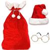 Jonami Sacco Babbo Natale + Cappello e Occhiali di Babbo Natale. Sacco per Regali, Sacco Natalizio per Doni, Occhiali e Cappellino Tradizionale in Rosso e Bianco