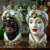 CERAMICHE CALTAGIRONE Testa di Moro in ceramica siciliana di Caltagirone Donna-Uomo Luxury Ottanio cm 50