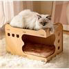 Mekidulu Tiragraffi cartone,Cuccia gatto,di legno Casetta per gatti,lungo：45cm，Larghezza：28cm，alto：30cm,2 gatti che affilano gli artigli, Trespolo per gatti,Tappetino tiragraffi per gatti.