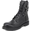 QUEEN HELENA Stivali Anfibi di Pelle Stivaletti con Lacci Plateau Casual Comodi Invernali Donna IFL20-2360 (Nero, numeric_39)
