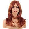 MapofBeauty 20 Pollice/50 cm Lungo Layered Con Frange Lisci Sintetico Fibra Shoulder Lunghezza Capelli per Quotidiano Parrucche (Ginger Arancione)