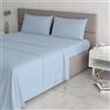 Italian Bed Linen Set Lenzuola Letto Matrimoniale Cotone Max Color, lavorato in Italia - Completo Letto, Lenzuolo Sotto con Angoli, Telo Sopra 240x300 cm e 2 Federe con Patella Interna, Azzurro