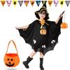 Atuoxing Costume Halloween per Bambina Bambino, Costumi da Mantello di Zucca con Cappello, Vestito Halloween Pipistrello Mantello con Borsa di Zucca (Nero)