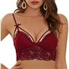 SHEKINI Reggiseni da Donna Imbottiture Rimovibili Floreale Reggiseno Senza Ferretto a Triangolo Sexy Bralette di Pizzo Regolabile Spalline Rosso,M