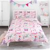 Bloomsbury Mill - Set Copripiumino Piazza e Mezza - Unicorno, Principessa e Arcobaleni - Lenzuola Letto Reversibile Per Ragazee - Set Di Biancheria Da Letto Per Bambini - 200 x 200cm e 2 Federe