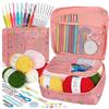 Coopay Kit Uncinetto per Principianti - Set 58 Pezzi Portatile con Filato, Uncinetti Ergonomici e Forniture per Maglieria da Viaggio - Gato Rosa