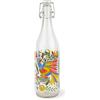 Excelsa Mexican Flowers Bottiglia Acqua, 1 Litro, Vetro, con Guarnizione