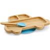 BIOZOYG Set con piatto di bambù Macchinina I Piatto con base a ventosa e cucchiaio - certificato FSC I Set con ciotola in legno di bambù per bambini da merenda I Stoviglie di bambù blu