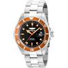 Invicta Pro Diver - Orologio da uomo in acciaio inossidabile con movimento al quarzo - 43 mm, Argento / Arancione